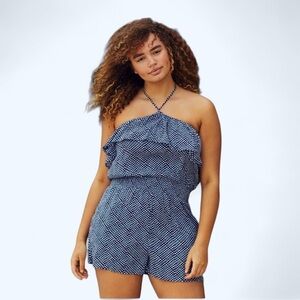 Aerie‎ Blue Print Ruffle Halter Romper Women's Medium